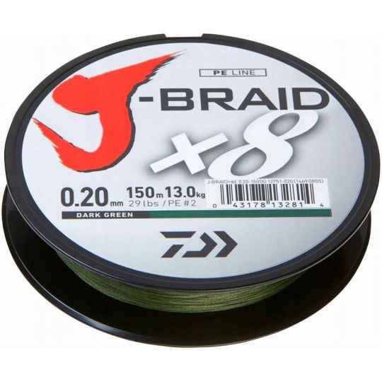PLECIONKA DAIWA J-BRAID X8 0,13mm 150m DARK GREEN PLECIONKA DAIWA J-BRAID X8 0,13mm 150m DARK GREEN
