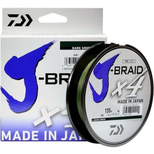 PLECIONKA DAIWA J-BRAID X4E 0,17mm 135m DARK GREEN PLECIONKA DAIWA J-BRAID X4E 0,17mm 135m DARK GREEN